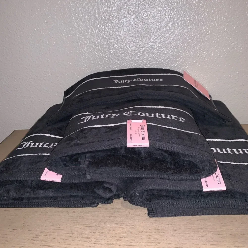 New Juicy Couture Velour Black Logo Towel Set